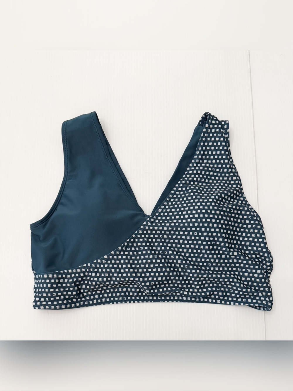 Nani - Squared Switch V Crop Teal & White Patterned Women's Top - XL